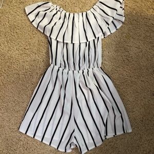 romwe romper black and white stripped